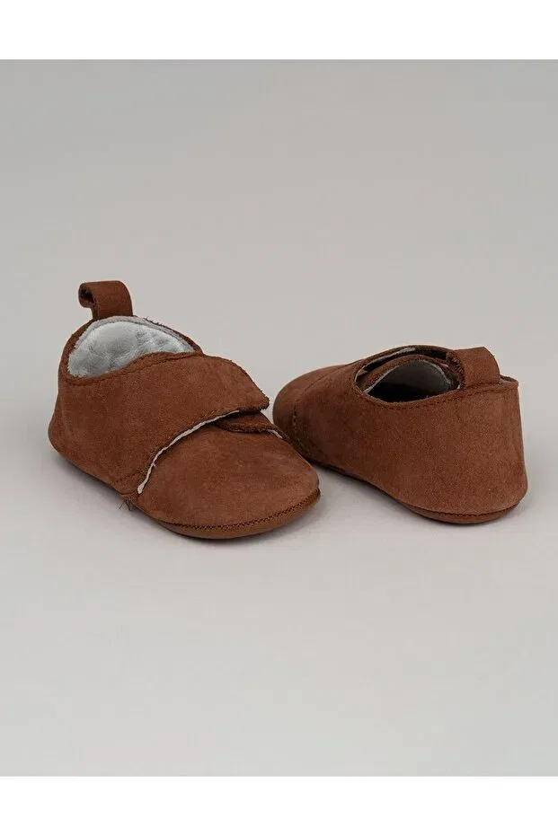 Детские тапочки для мальчиков из натуральной кожи Pam Tan Suede Leather Baby Shoes Beybium, Tan Color — фото 4