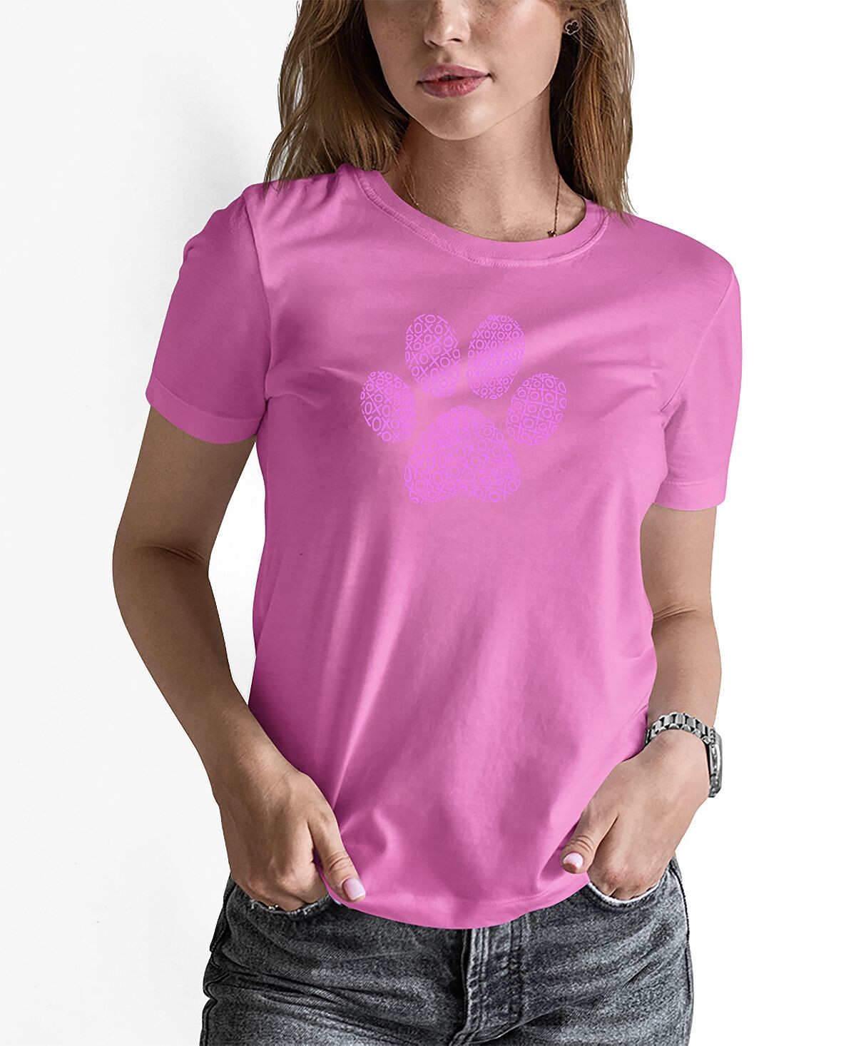 

Женская футболка xoxo dog paw word art LA Pop Art, розовый