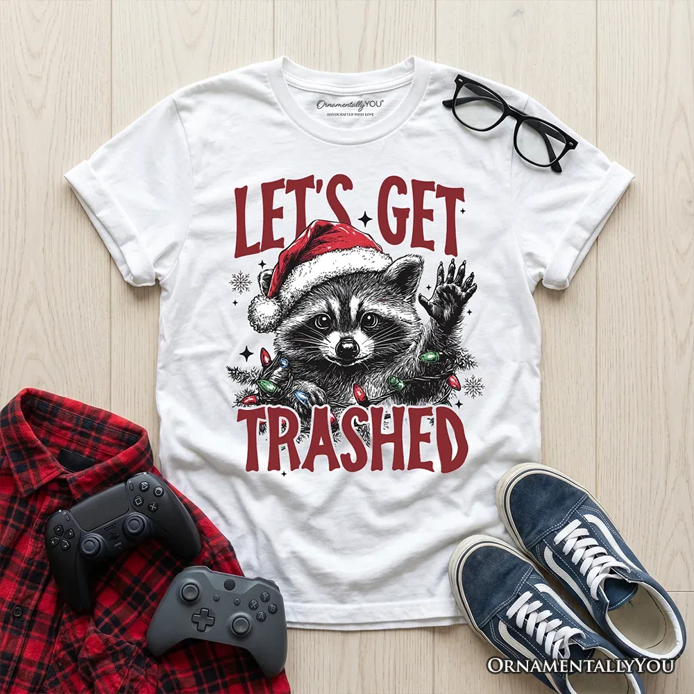 Детская футболка с принтом Let’s Get Trashed Christmas Raccoon OrnamentallyYou, White
