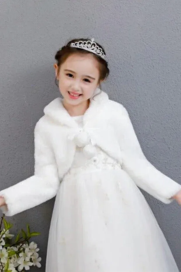 Детское болеро для девочек с блестящей ткани Pompom Nurbeli, White — фото 4