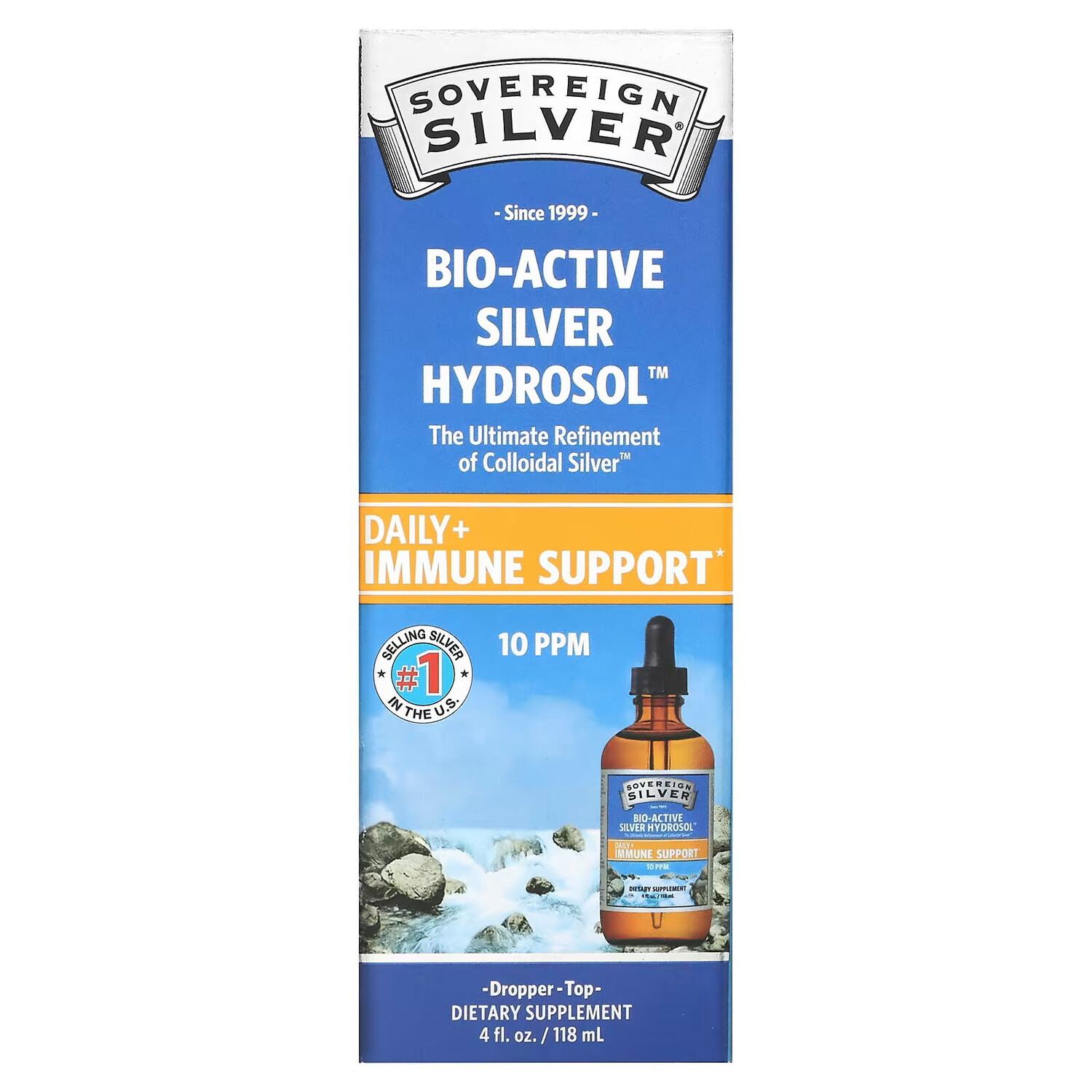 

Sovereign Silver, Bio-Active Silver Hydrosol, коллоидное серебро для ежедневной поддержки иммунитета, с дозатором-пипеткой, 10 част./млн, 118 мл (4 жидк. унции)