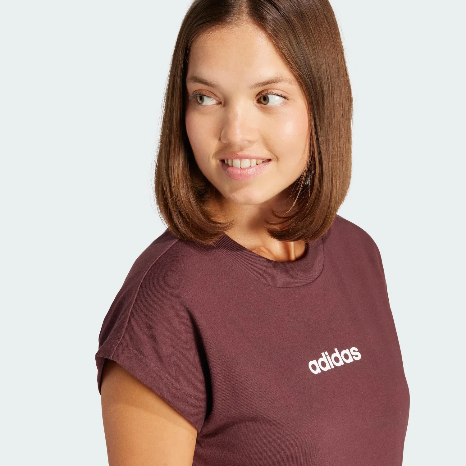 Женская хлопковая футболка Essentials Linear Cotton adidas, Aurora Ruby / White — фото 3