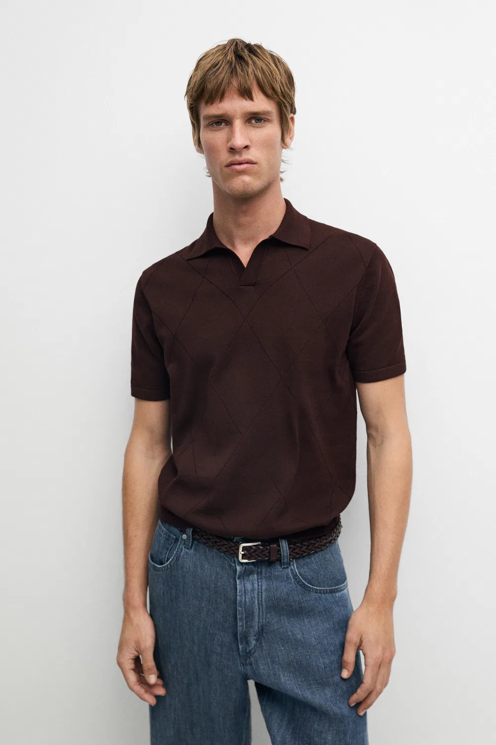 Поло-рубашка Massimo Dutti, хлопковая, бургундия — фото 2