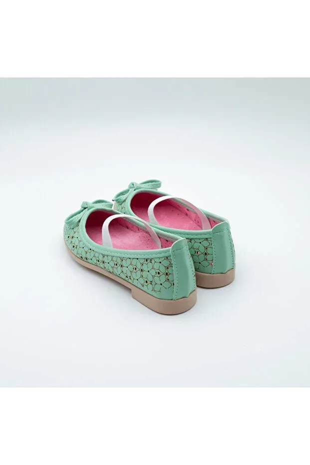 Детские туфли-балетки для девочек с бантом Arçın Shoes, Water Green — фото 2