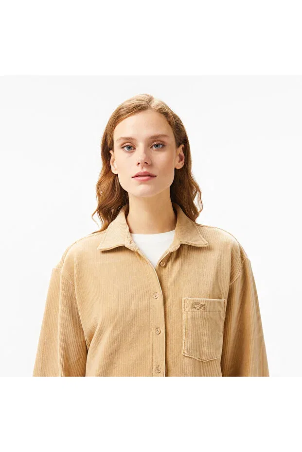 Женская свободная рубашка с длинным рукавом Lacoste, Beige — фото 4