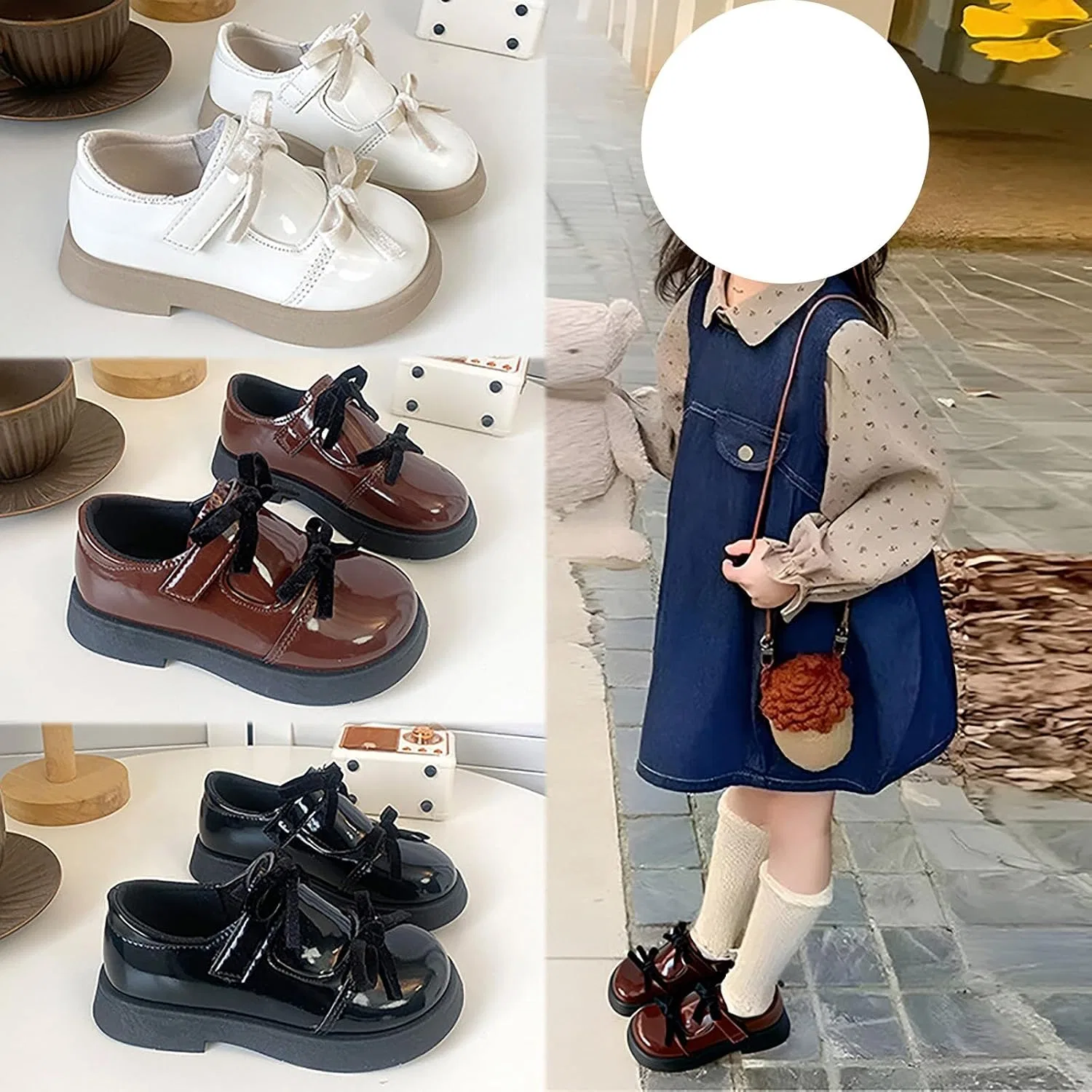 Детские туфли для девочек с бантом Mary Jane Ballerina Flats, Black — фото 2