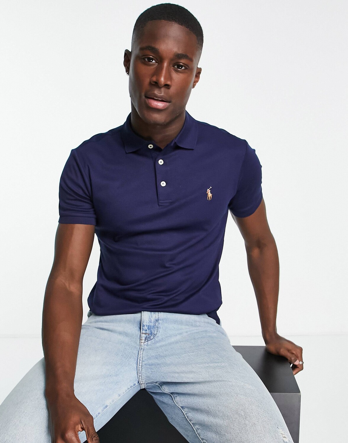 

Темно-синее приталенное поло Pima Polo с логотипом Polo Ralph Lauren, Синий, Темно-синее приталенное поло Pima Polo с логотипом Polo Ralph Lauren