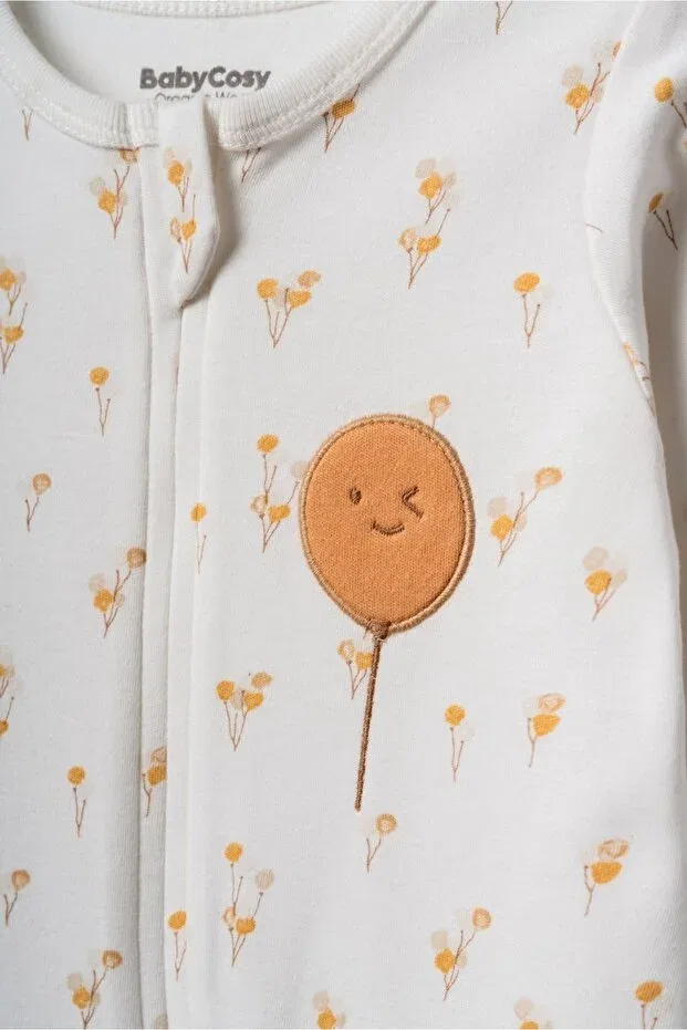 Детский комбинезон хлопковый с длинным рукавом Babycosy Organic Wear, Ecru — фото 2