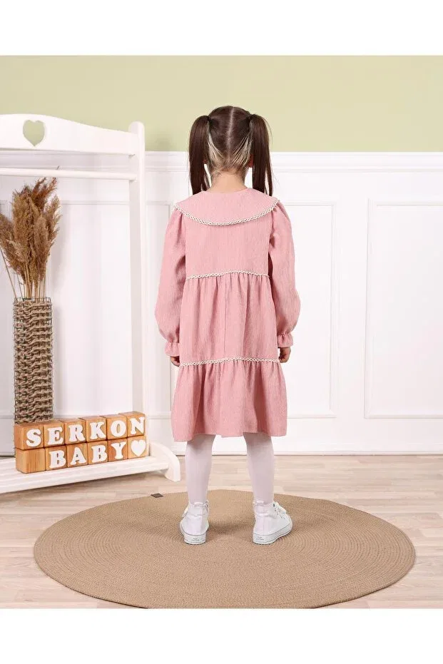 Детское платье для девочек из вельвета Dusty Rose Velvet Woven Fishtail Detailed Baby Girl Children's Dress Kidello, Dried Rose — фото 3