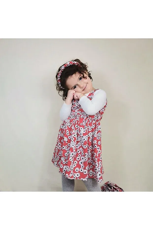Детское платье для девочек с принтом Çıtı pıtı holiday summer floral patterned girl's dress with bag, bandana and belt Generic Brands, Red — фото 3