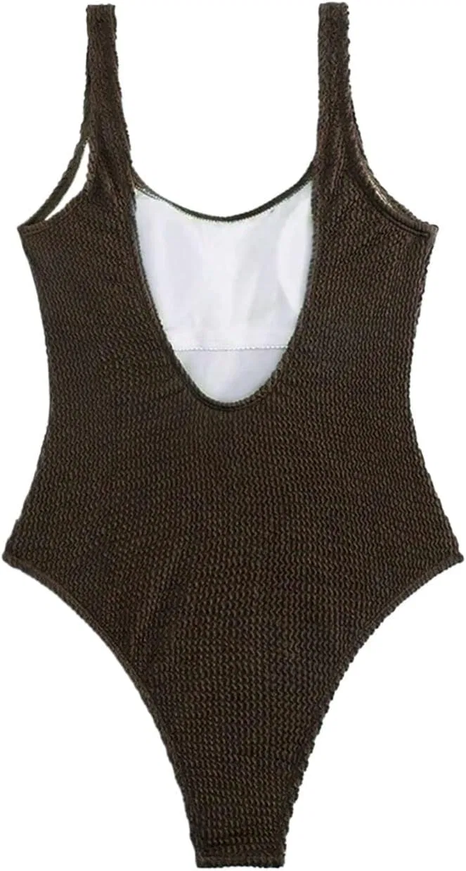 Женский цельный купальник с открытой спиной Monokini, Dark Brown — фото 2