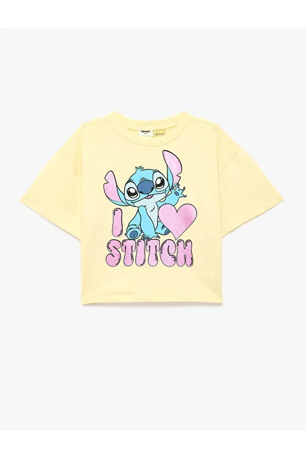 Детская футболка для девочек с принтом Licensed Stitch Printed Koton, Yellow