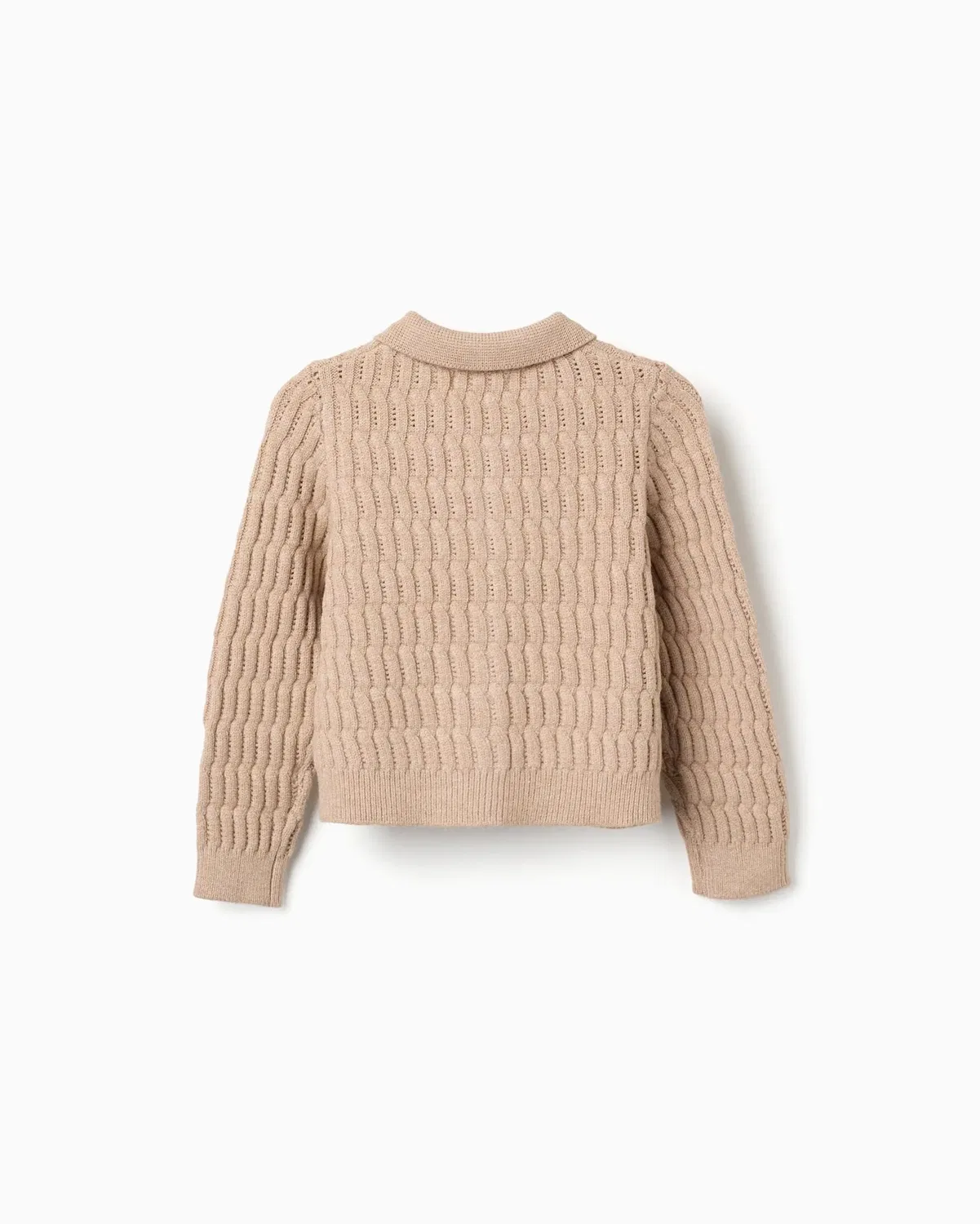 Детская вязаная куртка для девочек с косами и ажурным узором Zippy, Beige — фото 3