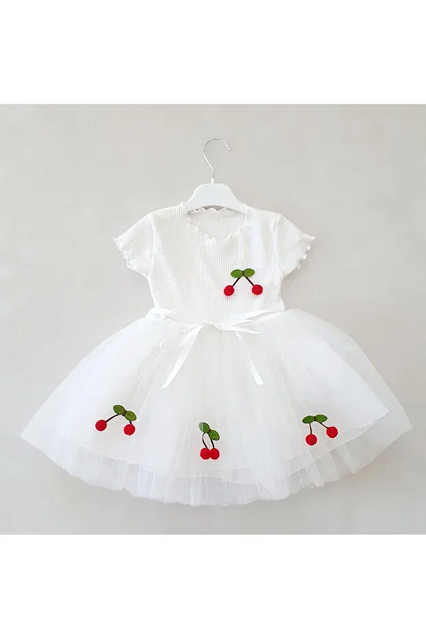 Детское платье для девочек с коротким рукавом Lulu cherry Şirin Şeyler Butiği, Cherry-White-Short — фото 2