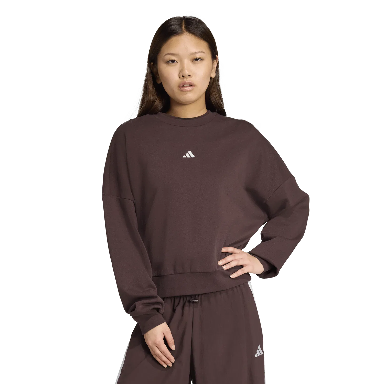 Женский свитшот свободного кроя Adidas, коричневый — фото 2