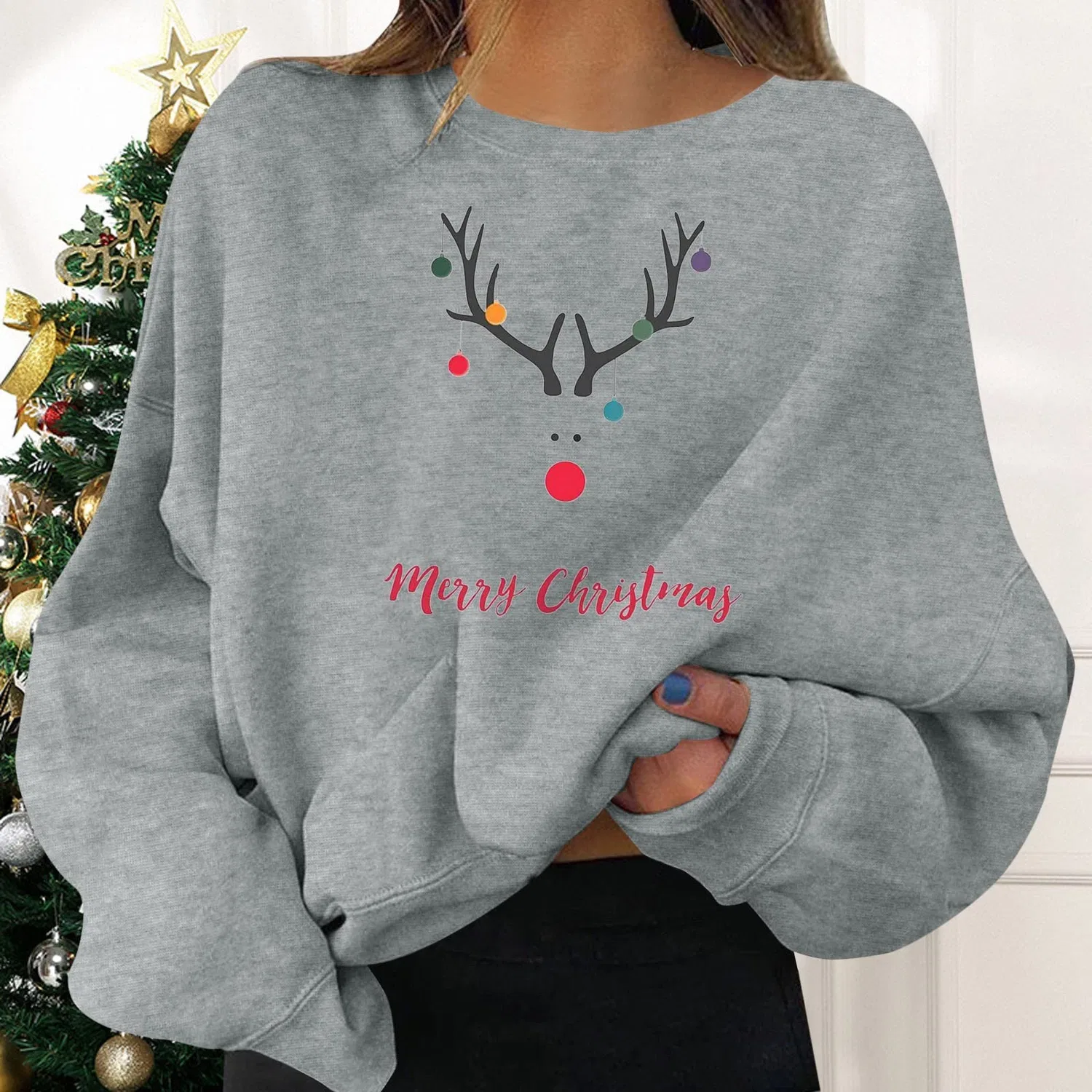 Женский свитшот с принтом Christmas Jumper, 2-grey — фото 2