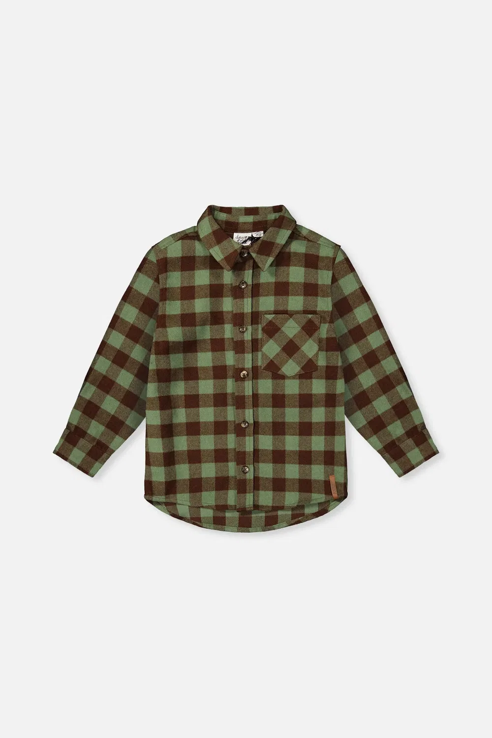 Детская рубашка с длинным рукавом в клетку Deux par Deux, Green and Brown Plaid