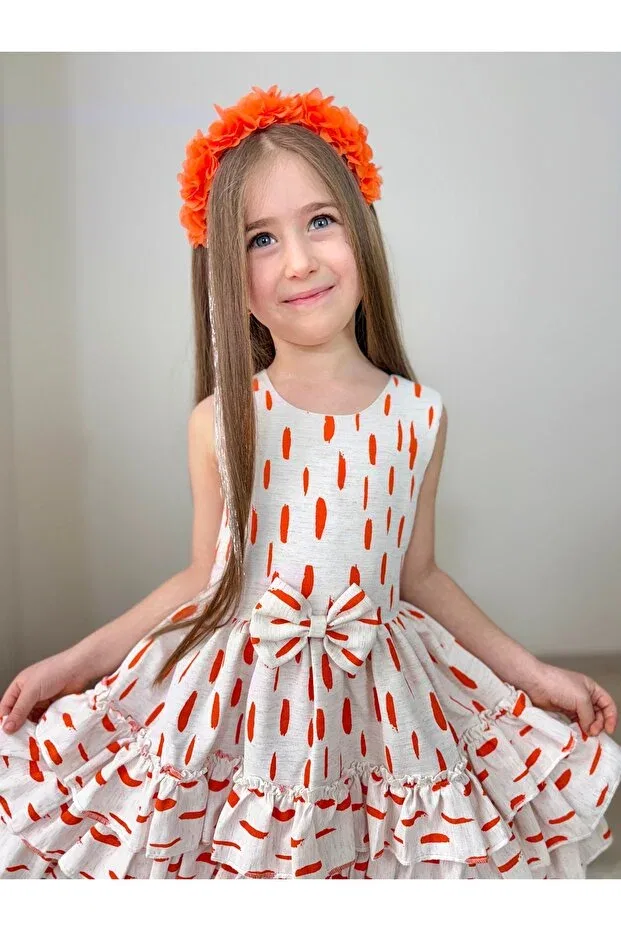 Детское платье для девочек льняное с рюшами Sg Exclusive, Orange — фото 2