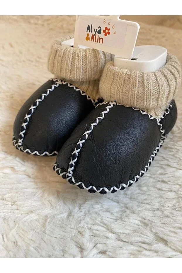 Детские пинетки для девочек из кожи Alya&Alin Baby, Black