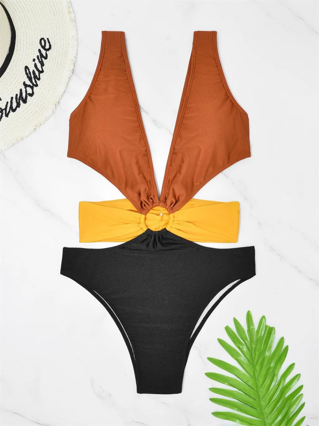 Женский цельный купальник с глубоким декольте Multicolor Halter Bikini, Colorful — фото 2