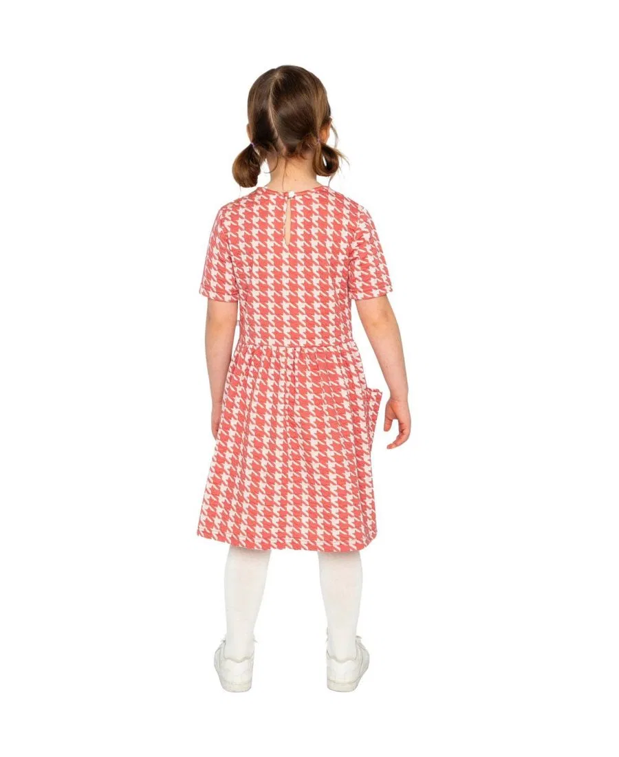 Платье с коротким рукавом из жаккарда с карманами Frosted Strawberry Deux par Deux, Pink And White Houndstooth — фото 4