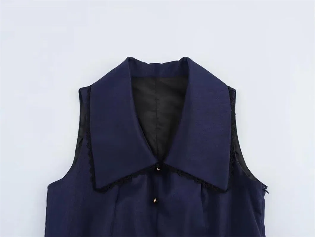 Женское мини-платье с плиссировкой Peter Pan Collar, Navyblue — фото 3