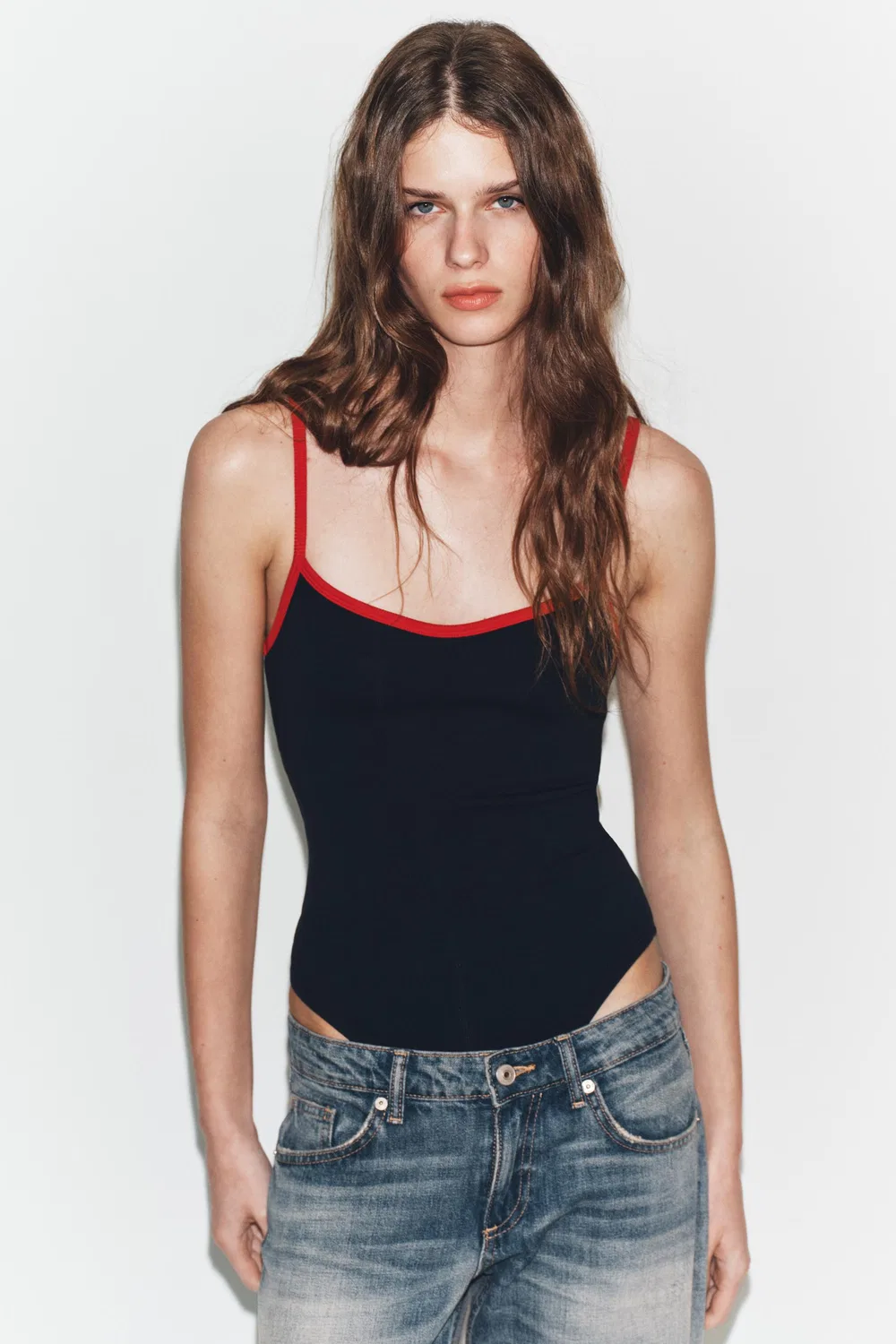 Боди с контрастной окантовкой ZARA, Red/Navy
