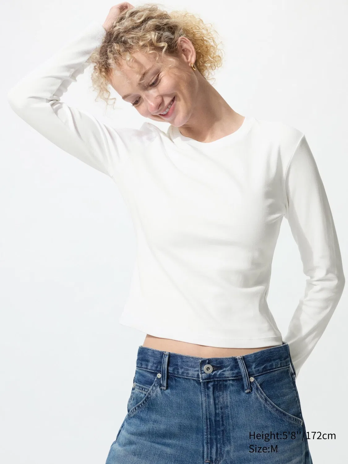Лонгслив Uniqlo, базовый трикотаж для верхней части тела, белый