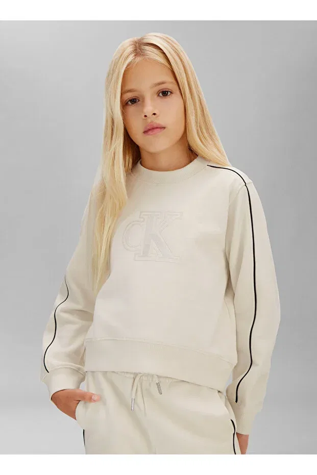 Детские спортивные брюки для девочек с принтом Calvin Klein, Ecru — фото 2