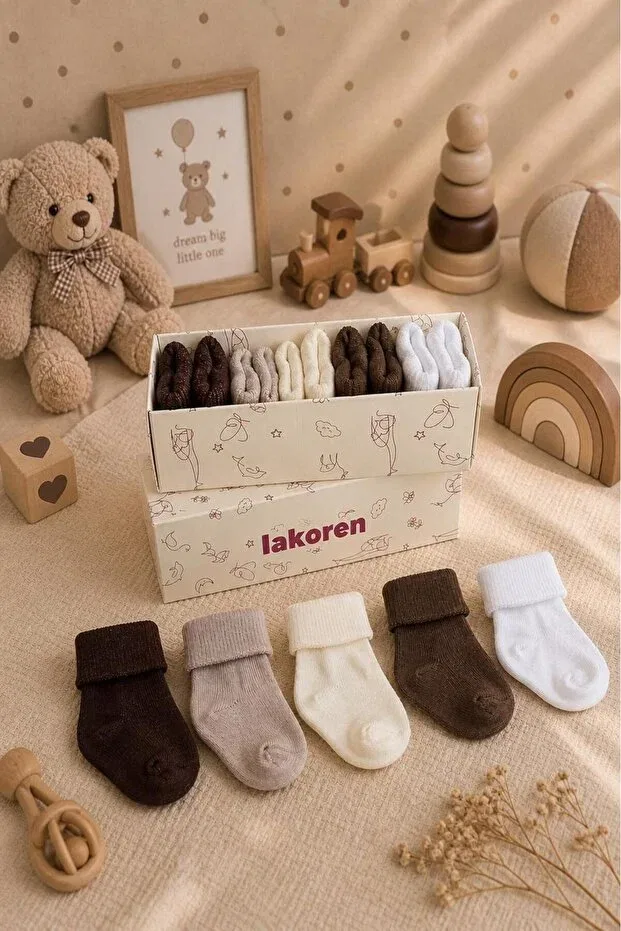 Детские носки для новорожденных хлопковые 5 пар Lakoren, Brown — фото 2