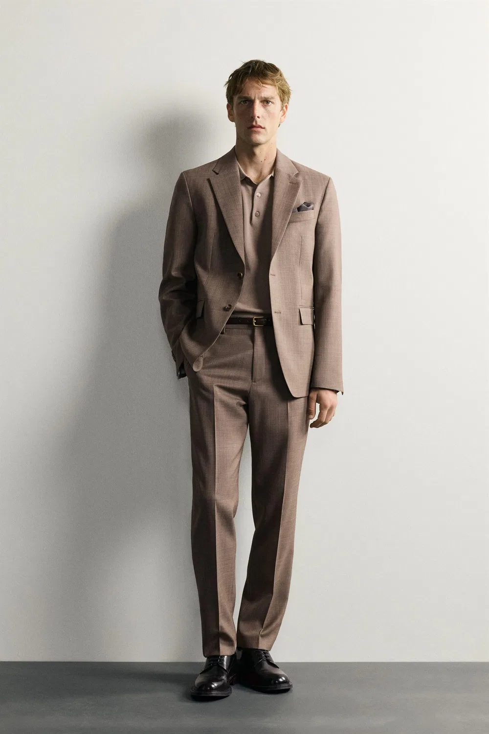 Текстурированный пиджак из шерстяной смеси ZARA, camel