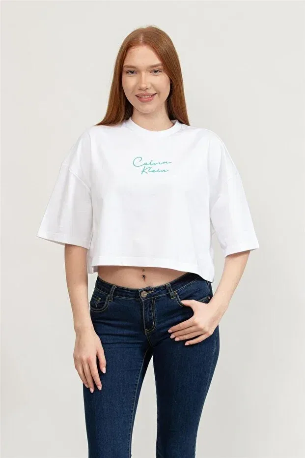 Женская хлопковая футболка с коротким рукавом Calvin Klein, Brilliant White
