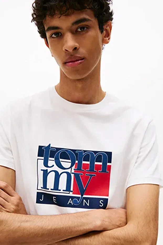 Мужская футболка с принтом TJM Slim RWB Flag Pattern Tommy Hilfiger, Ancient White — фото 4