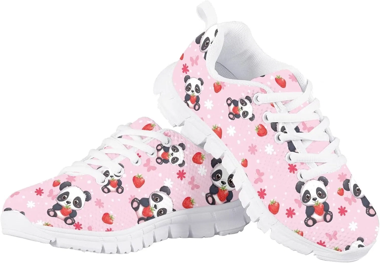 Детские кроссовки для девочек с принтом Fowototi, Pink Hearts Cute Panda