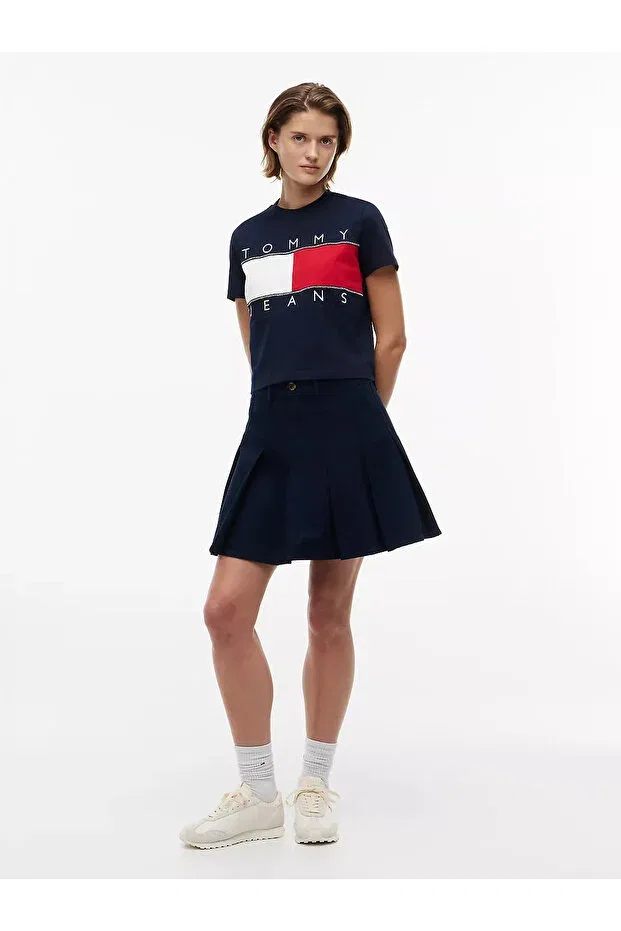 Женская футболка с принтом Iconic Flag Logo Regular Fit Tommy Hilfiger, Navy Blue — фото 2
