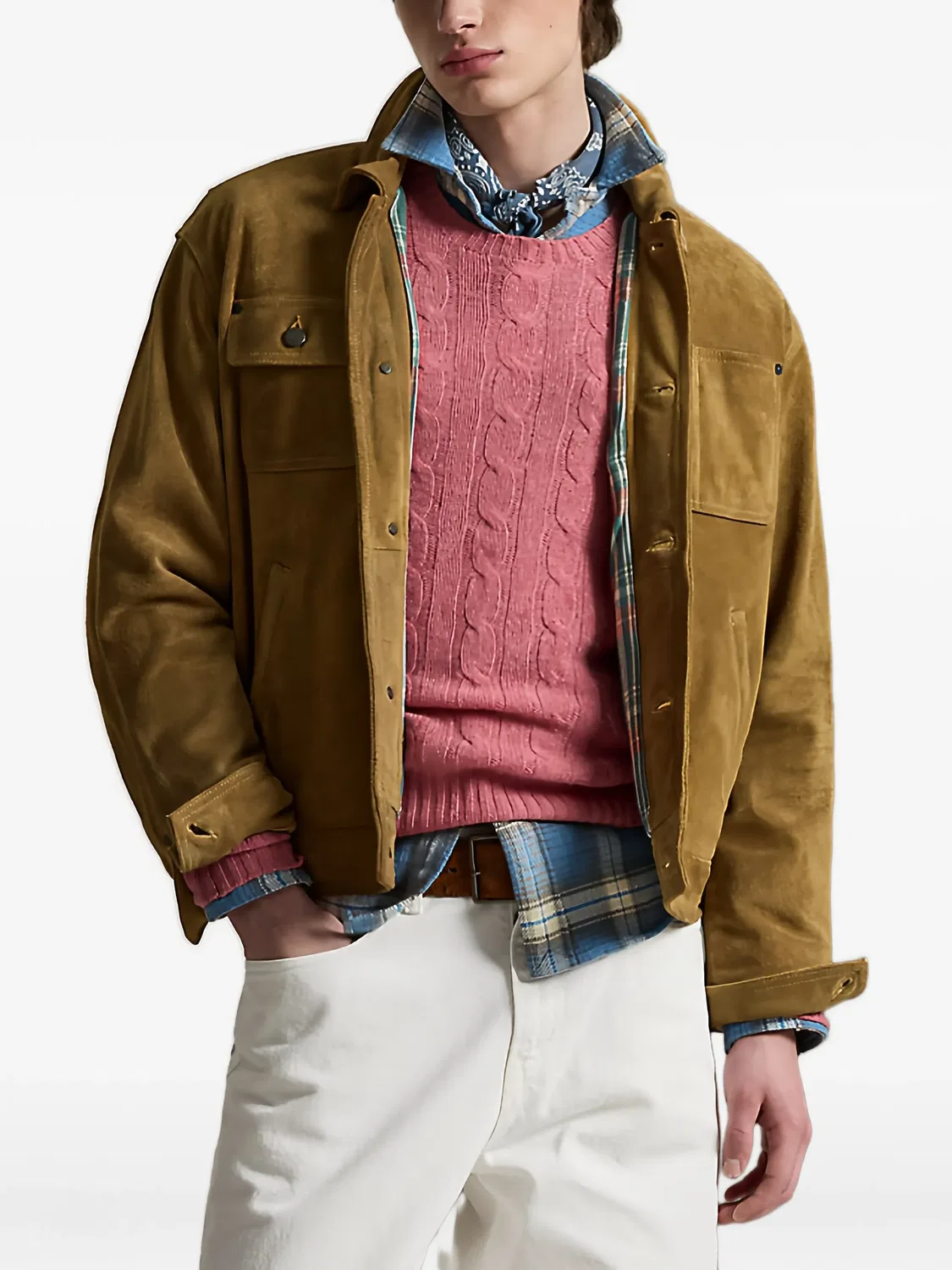Куртка-тракер из телячьей замши, коричневая Polo Ralph Lauren, коричневый — фото 2