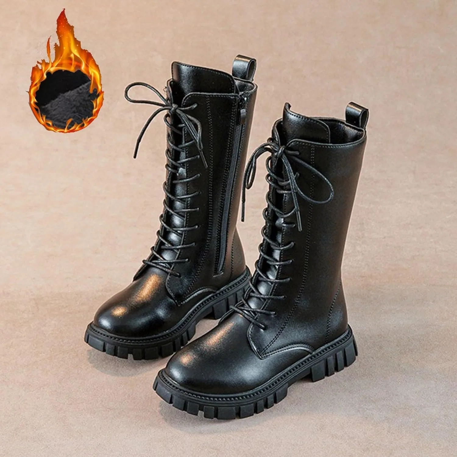 Детские зимние ботинки для девочек на молнии и шнуровке GHTYDD, Black — фото 4