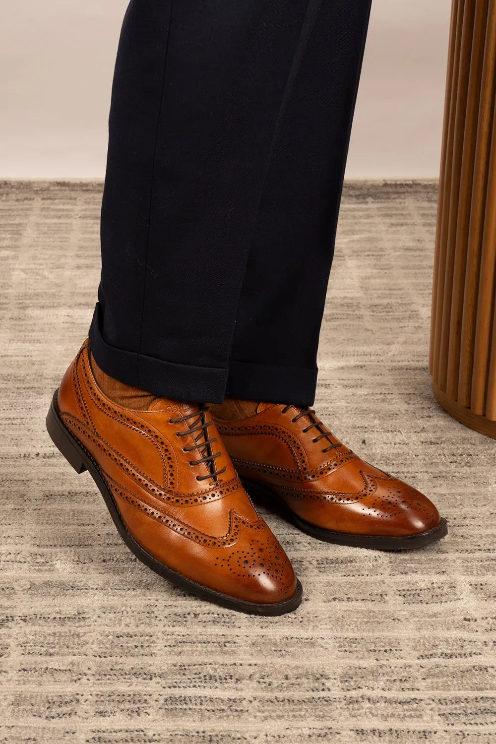 Туфли оксфордские wingtip из кожи Oswin Hyde, бежевый — фото 3