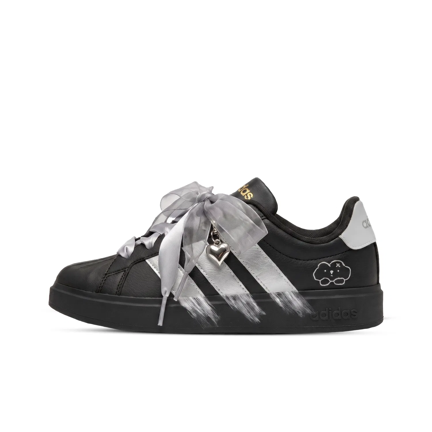 Детские повседневные кроссовки с ручной росписью Street Talk Adidas, Black Silver — фото 3