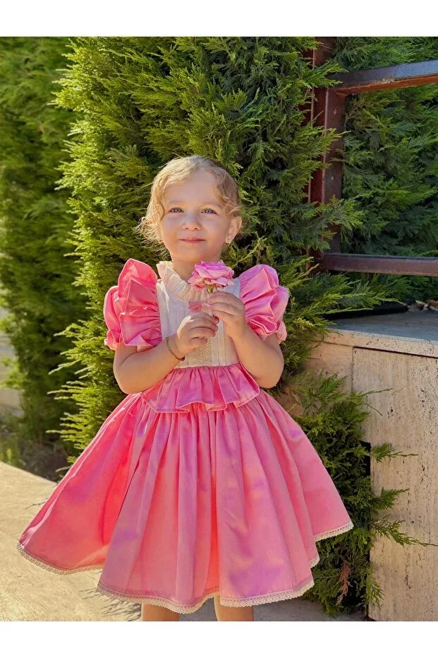 Детское платье для девочек с принтом Defne pink bow vintage baby girl dress Hly Karol Tasarım, Pink — фото 2