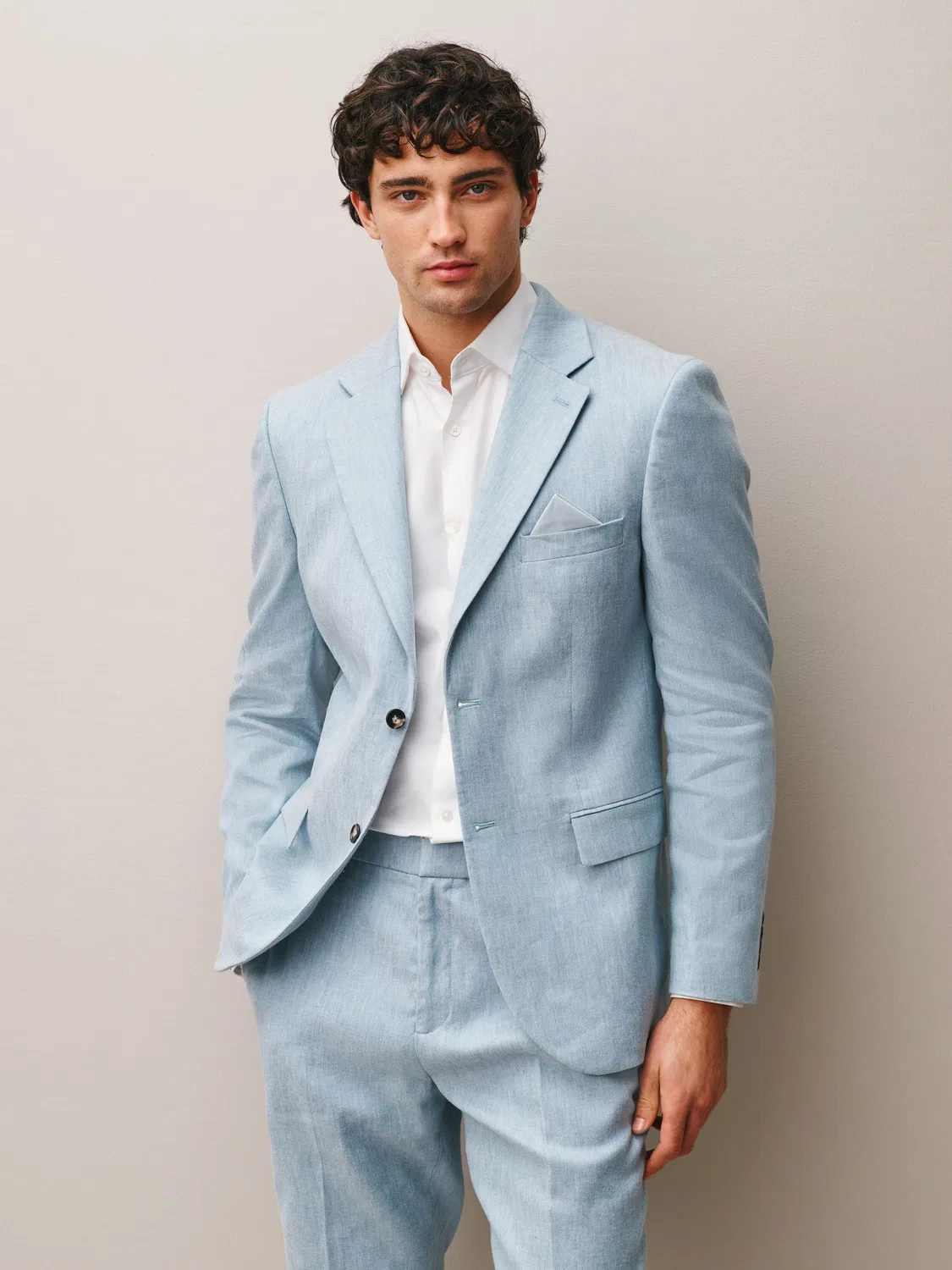 Пиджак Stretch Linen Rich, Muscle Fit, Motionflex Next, светло-синий — фото 2