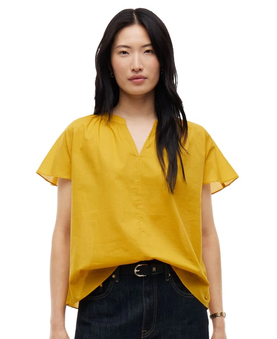 Блуза из вуали с коротким рукавом и V-образным вырезом Tommy Hilfiger, Ornamental Yellow