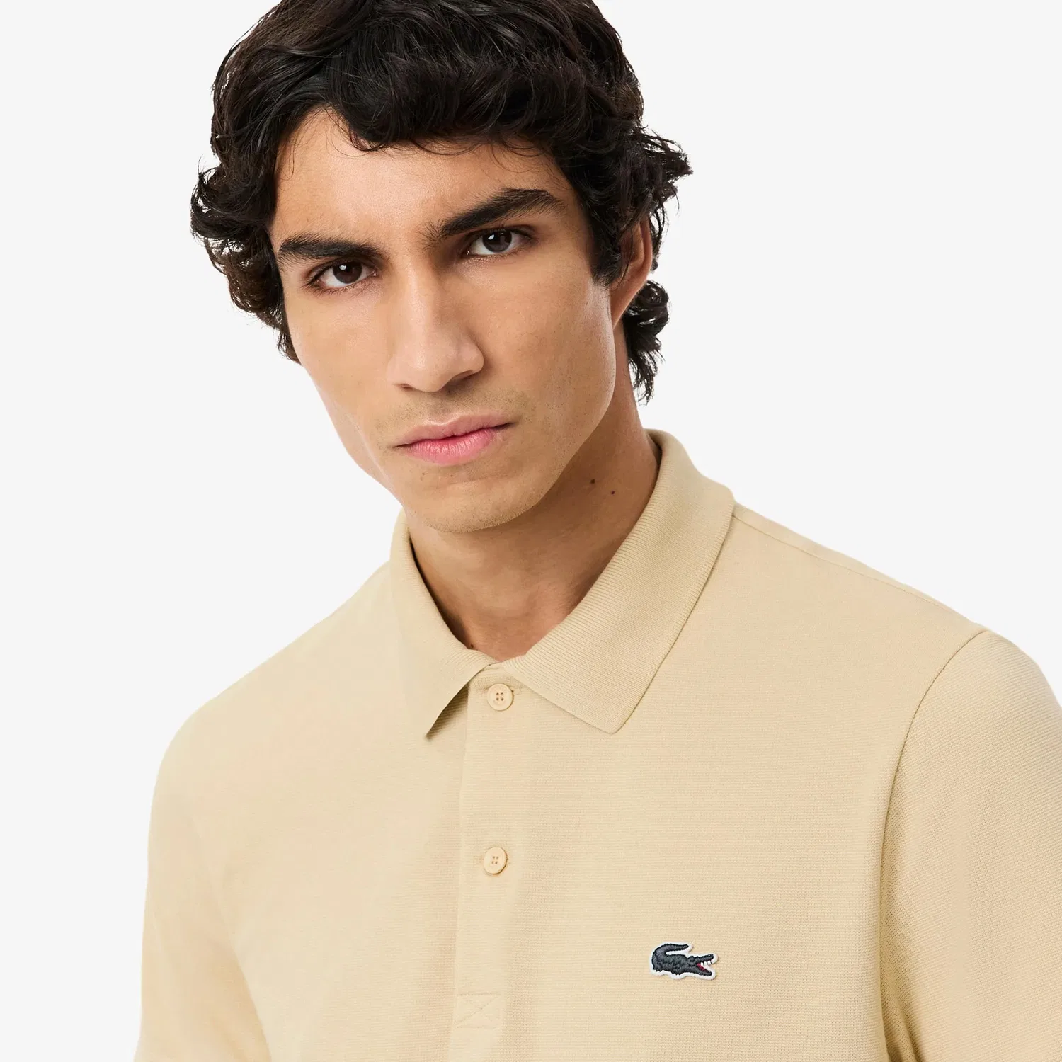 Поло мужское классическое Lacoste, Beige Weiß — фото 4