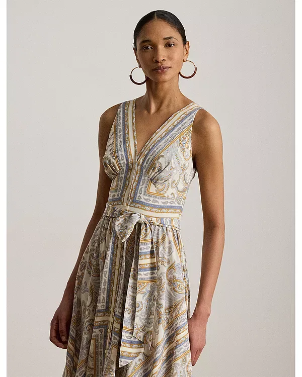 Женское платье с принтом Paisley Georgette Handkerchief Hem Dress Ralph Lauren, White Multi — фото 3