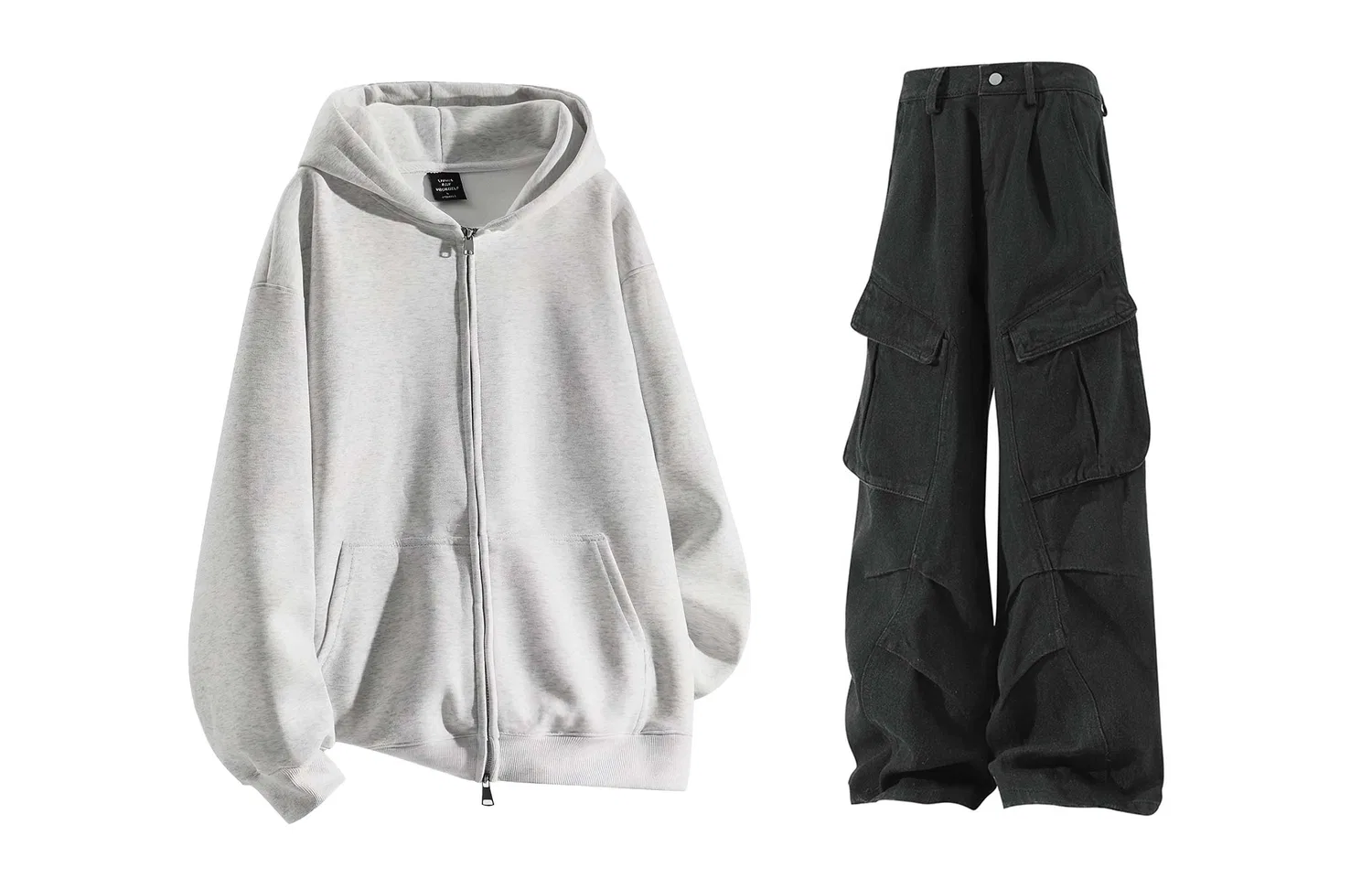 Детский комплект худи и брюк с капюшоном Light Gray Coat+Black Pants GWAF, Light Gray/Black