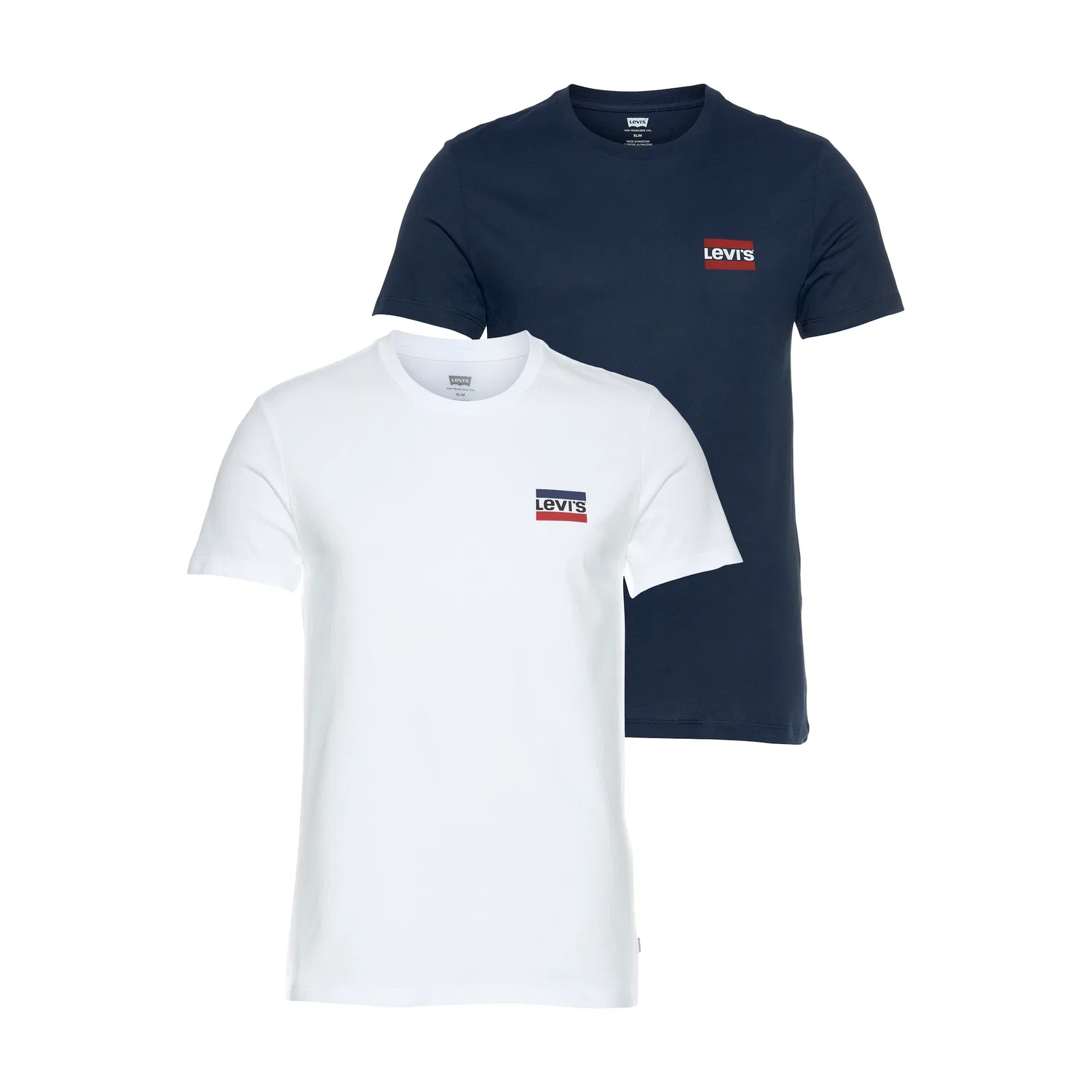 Мужские футболки с круглым вырезом с логотипом Levi's, White/Dress Blues