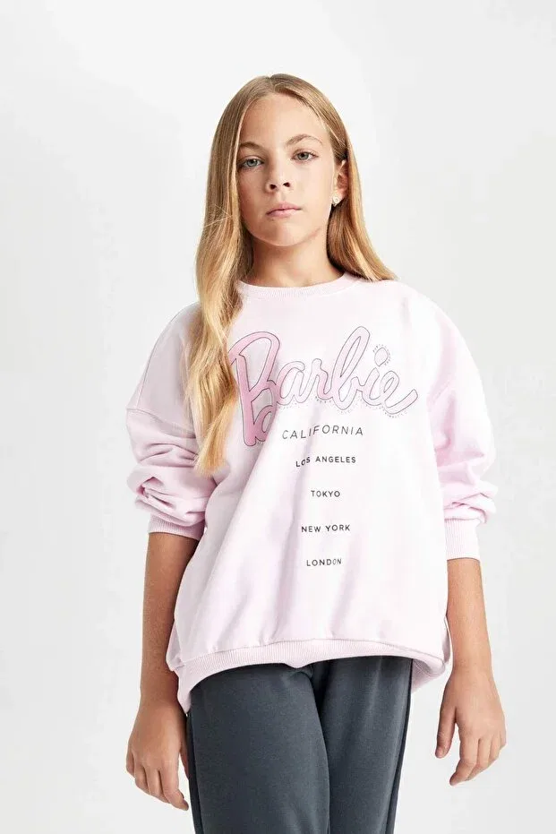 Детские свитшот для девочек оверсайз Barbie Defacto, Pink-Pn633 — фото 4