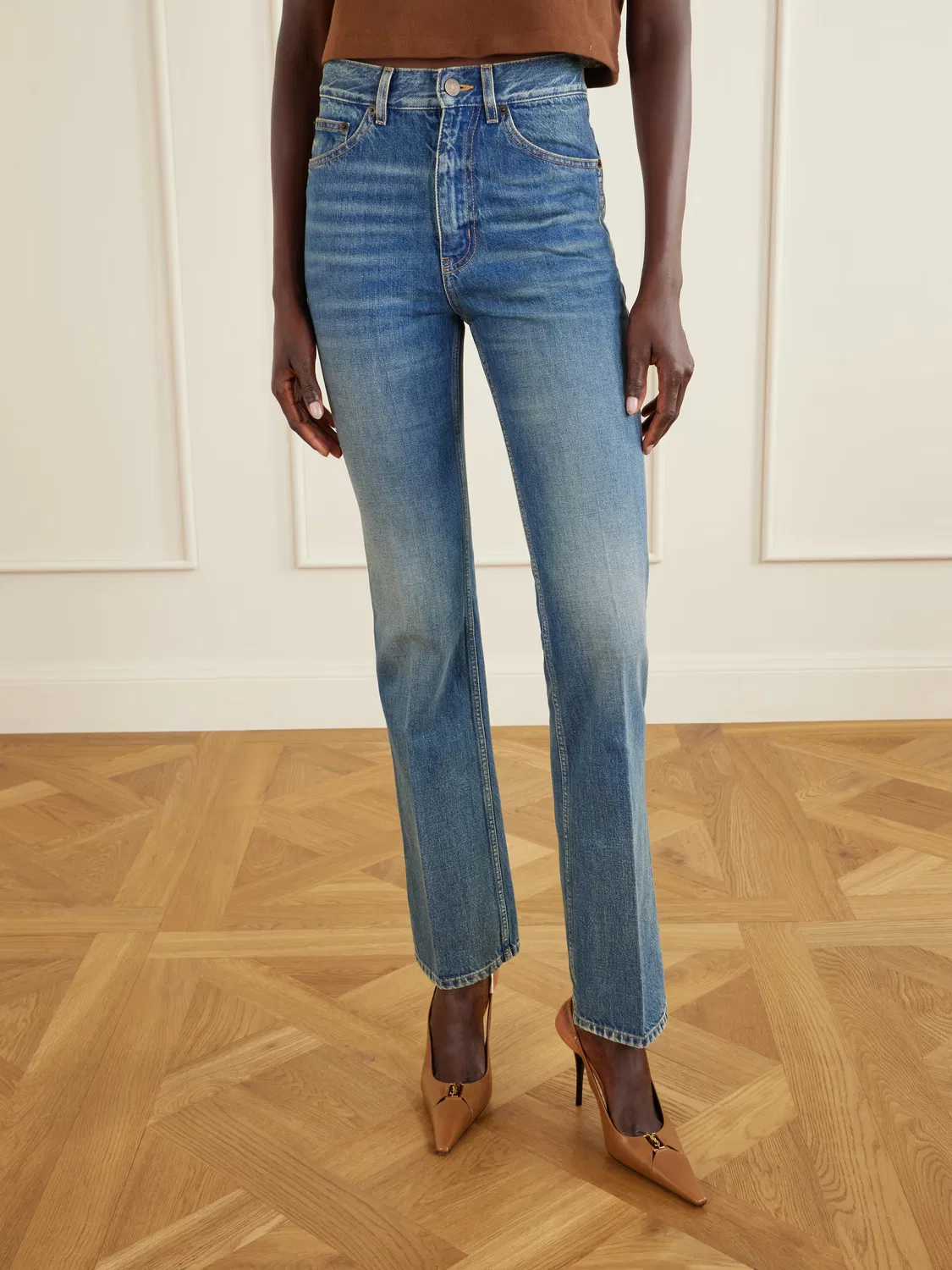 Джинсы прямого кроя с высокой талией от New Clyde Saint Laurent, синий — фото 3