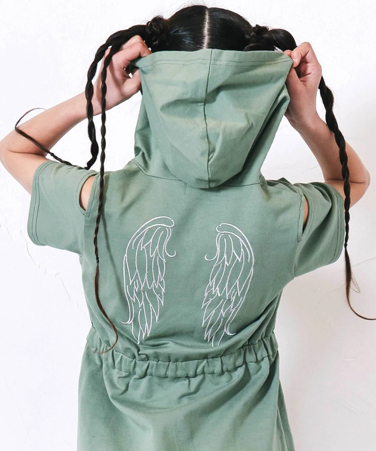 Детское платье-худи с принтом, с длинным рукавом модель Half Zip Shoulder Hoodie Dress, nexchic, Grey — фото 3