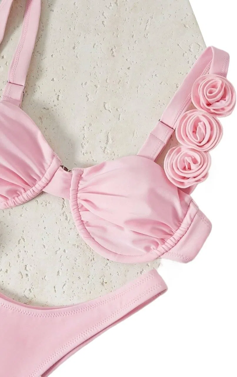 Женский бикини-комплект с чашками на косточках Generic, Pink — фото 2